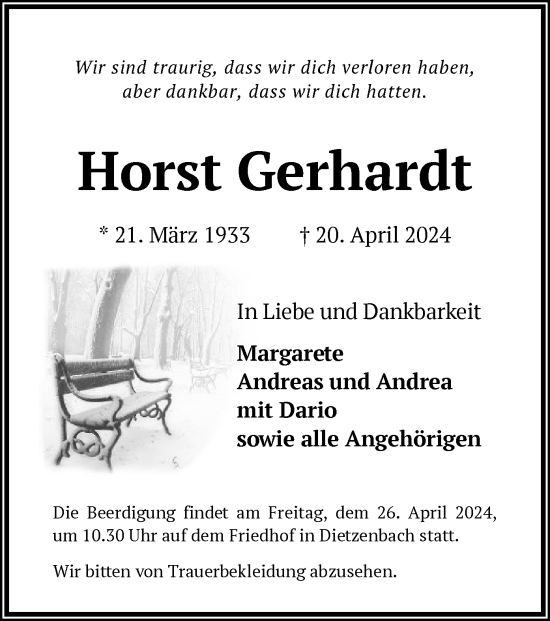 Traueranzeige von Horst Gerhardt von OF
