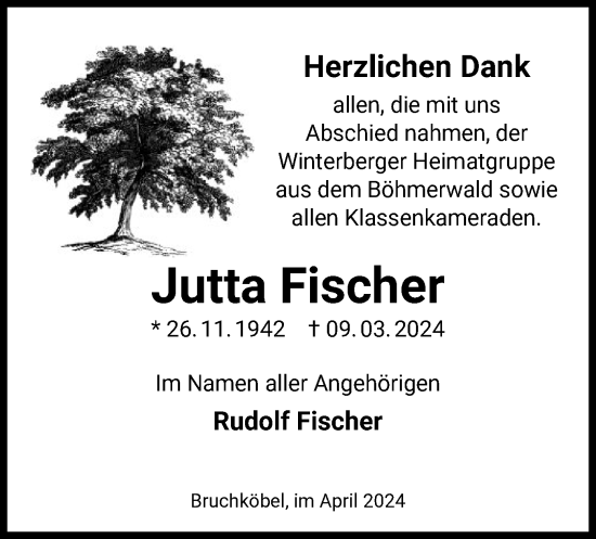 Traueranzeige von Jutta Fischer von OF