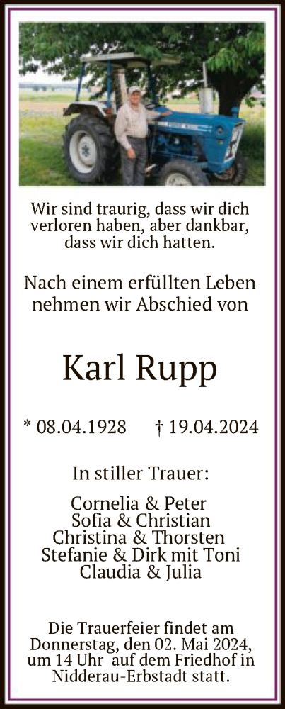 Traueranzeige von Karl Rupp von OF