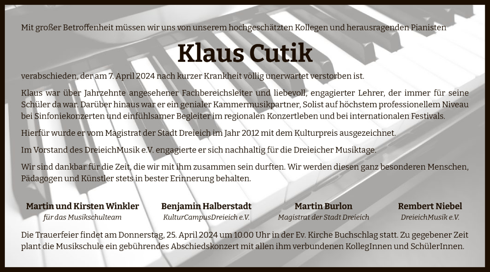  Traueranzeige für Klaus Cutik vom 20.04.2024 aus OF