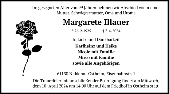 Traueranzeige von Margarete Illauer von OF