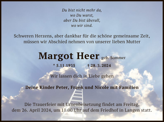 Traueranzeige von Margot Heer von OF