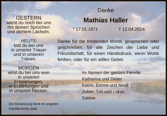 Traueranzeige von Mathias Haller von OF