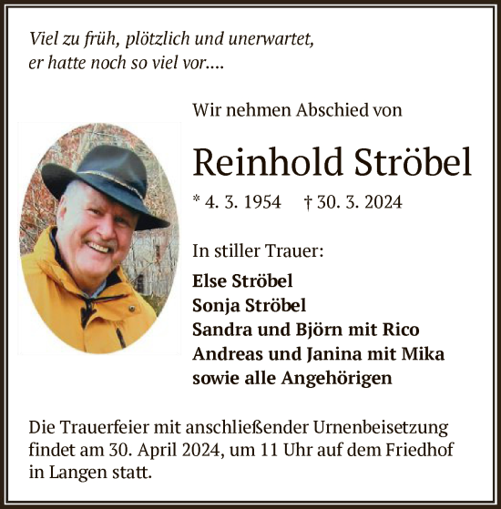 Traueranzeige von Reinhold Ströbel von OF