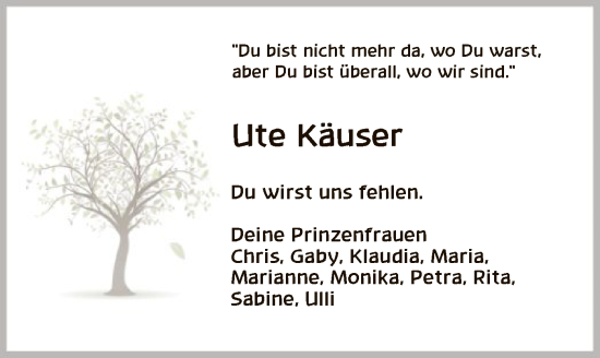 Traueranzeige von Ute Käuser von OF