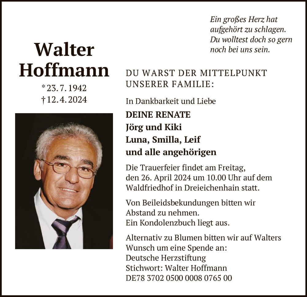  Traueranzeige für Walter Hoffmann vom 20.04.2024 aus OF