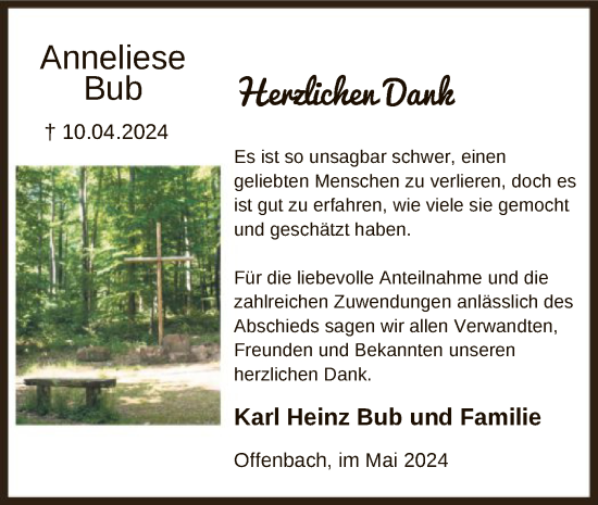 Traueranzeige von Anneliese Bub von OF