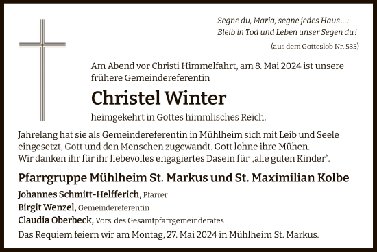 Traueranzeige von Christel Winter von OF