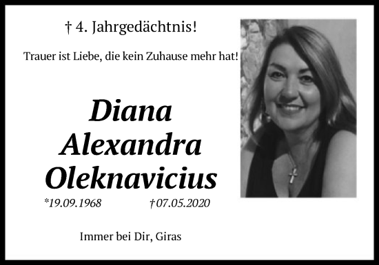 Traueranzeige von Diana Alexandra Oleknavicius von OF