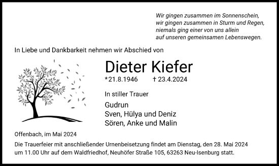 Traueranzeige von Dieter Kiefer von OF