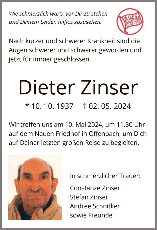 Traueranzeige von Dieter Zinser von OF