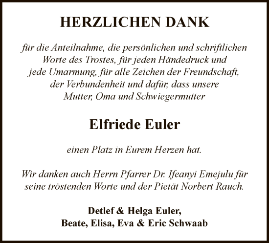 Traueranzeige von Elfriede  Euler von OF