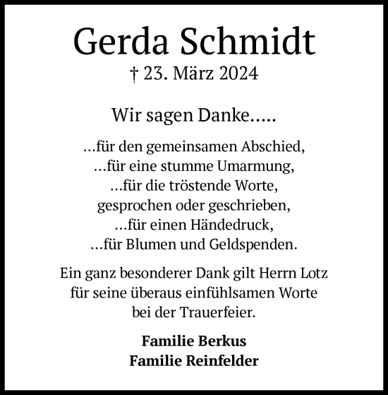 Traueranzeige von Gerda Schmidt von OF