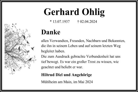 Traueranzeige von Gerhard Ohlig von OF