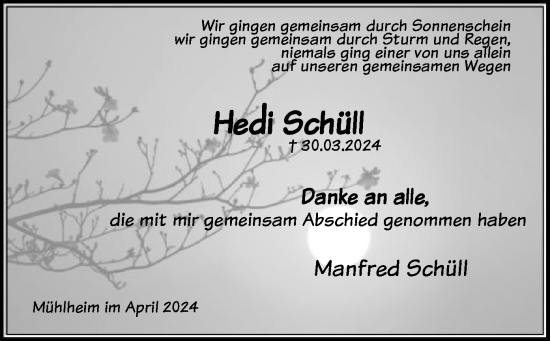 Traueranzeige von Hedi Schüll von OF