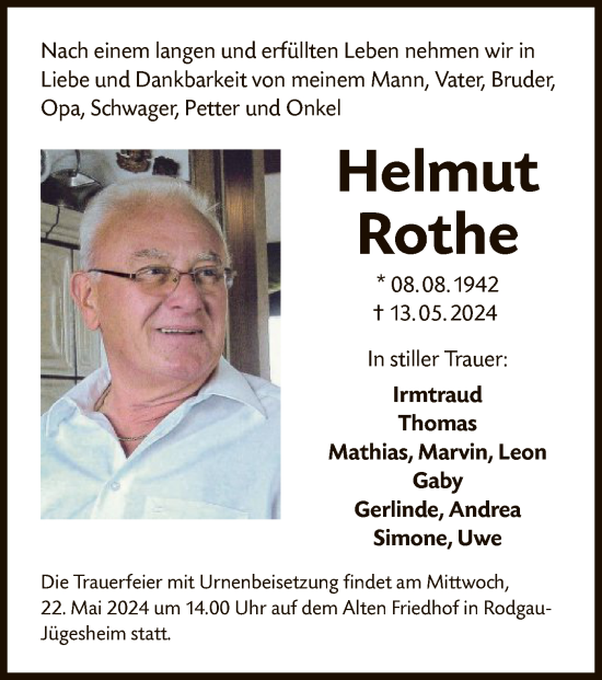 Traueranzeige von Helmut Rothe von OF