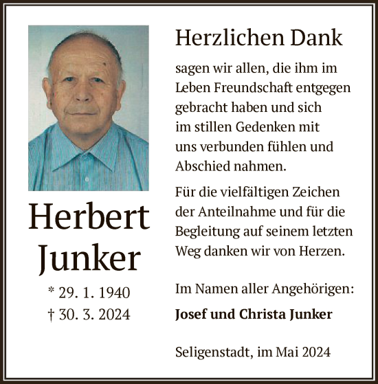 Traueranzeige von Herbert Junker von OF