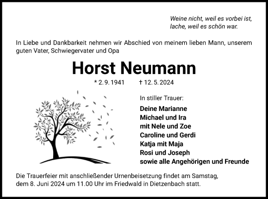 Traueranzeige von Horst Neumann von OF