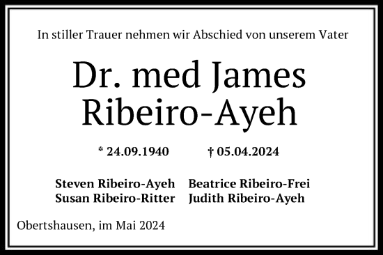 Traueranzeige von James Ribeiro-Ayeh von OF