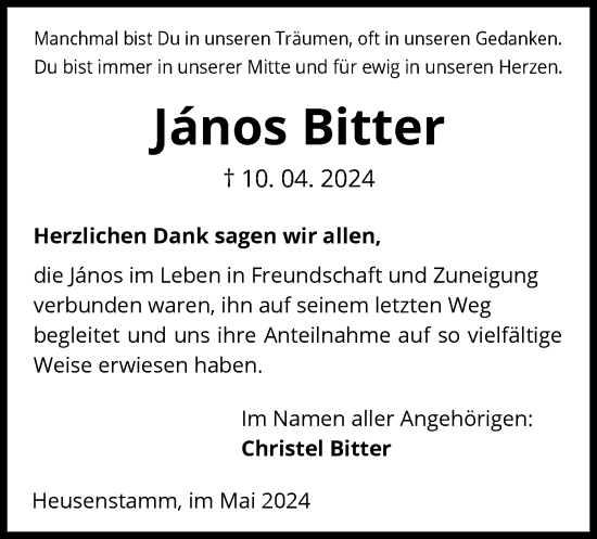 Traueranzeige von Janos Bitter von OF