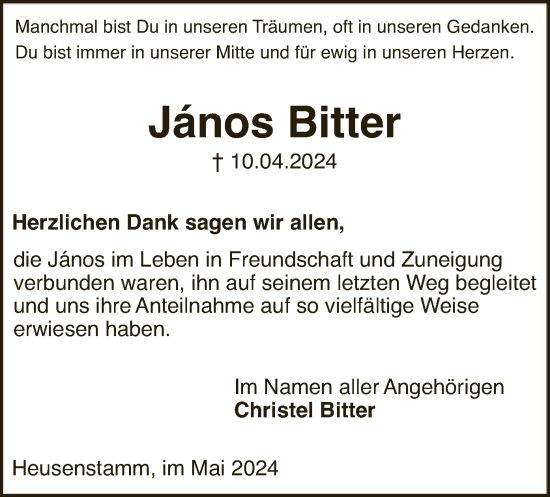 Traueranzeige von Janos Bitter von OF