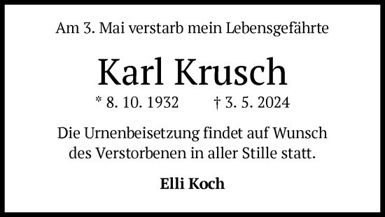 Traueranzeige von Karl Krusch von OF
