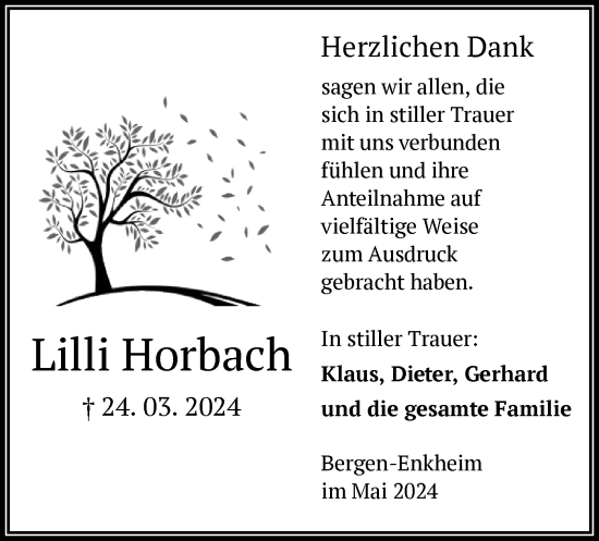 Traueranzeige von Lilli Horbach von OF