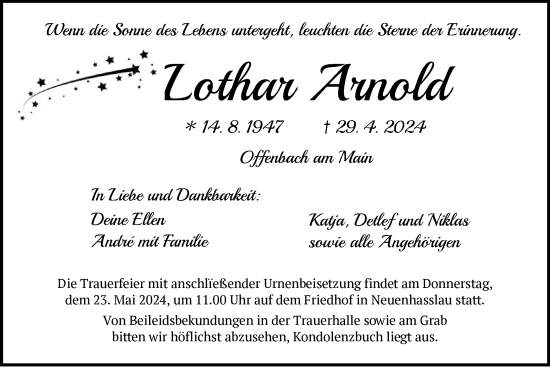 Traueranzeige von Lothar Arnold von OF