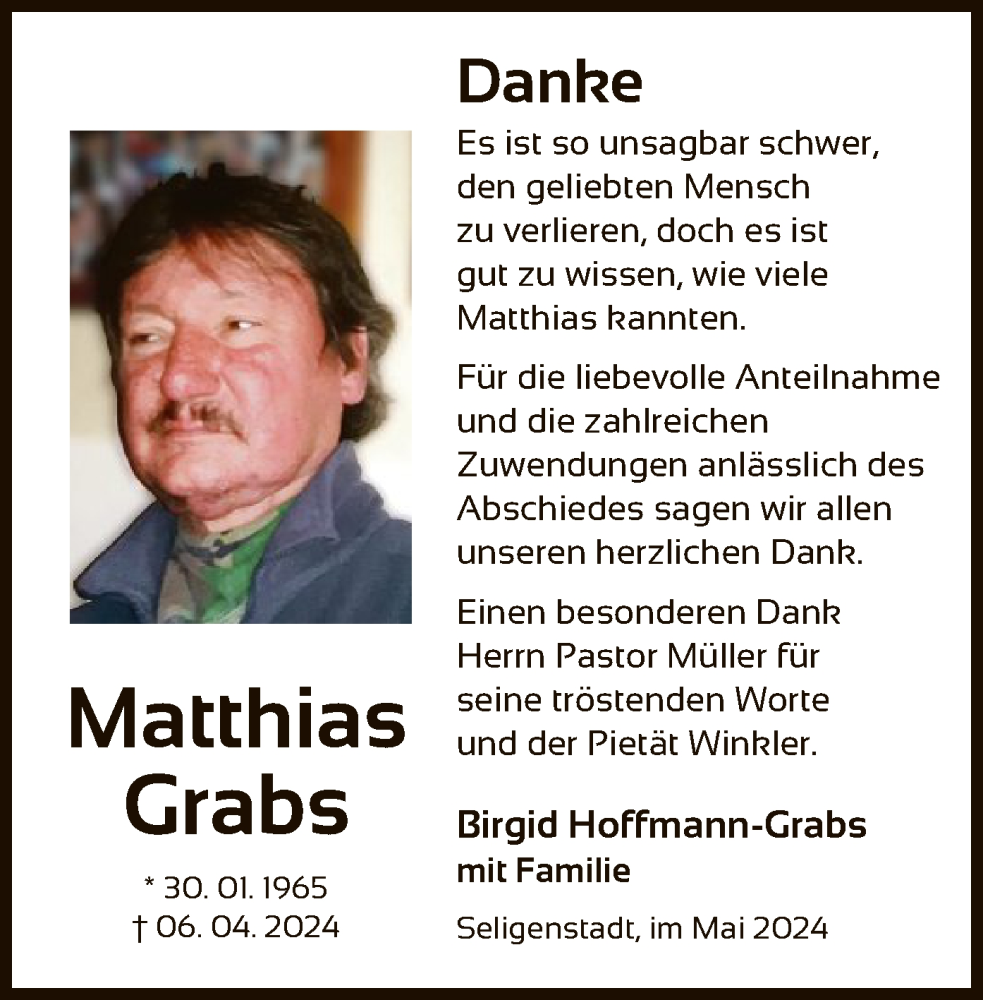  Traueranzeige für Matthias Grabs vom 04.05.2024 aus OF