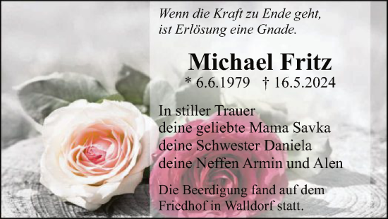 Traueranzeige von Michael Fritz von OF