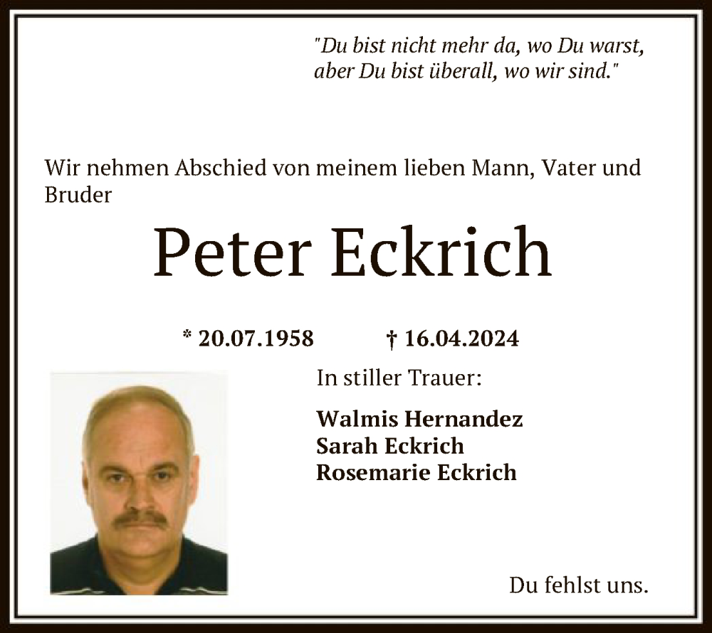  Traueranzeige für Peter Eckrich vom 18.05.2024 aus OF