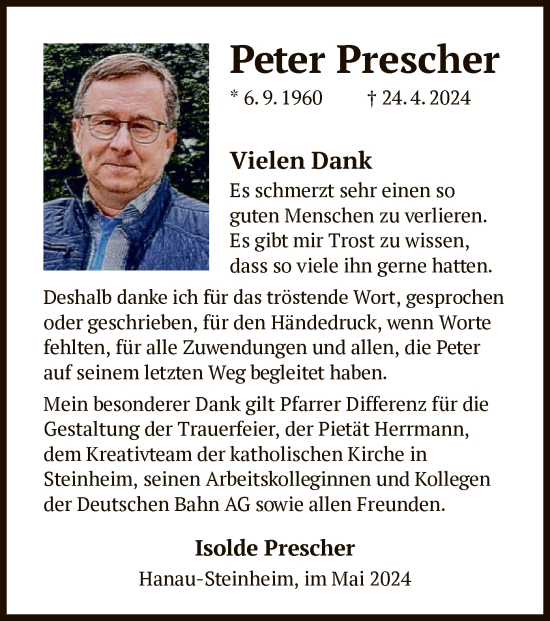 Traueranzeige von Peter Prescher von OF