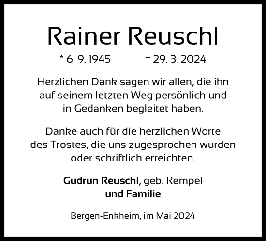 Traueranzeige von Rainer Reuschl von OF