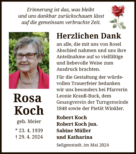 Traueranzeige von Rosa Koch von OF