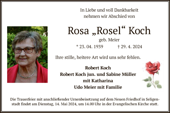 Traueranzeige von Rosa Koch von OF