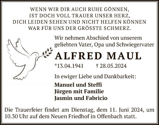 Traueranzeige von Alfred Maul von OF