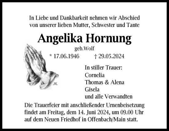 Traueranzeige von Angelika Hornung von OF