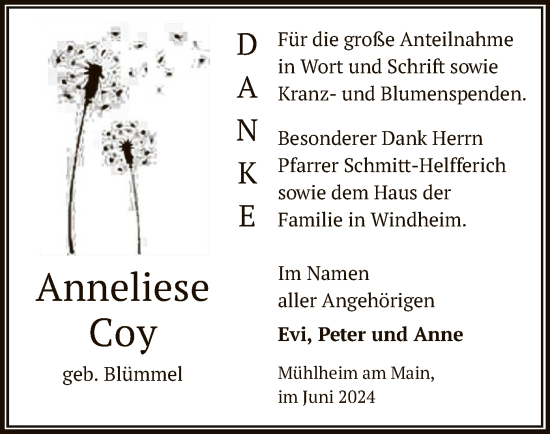 Traueranzeige von Anneliese Coy von OF