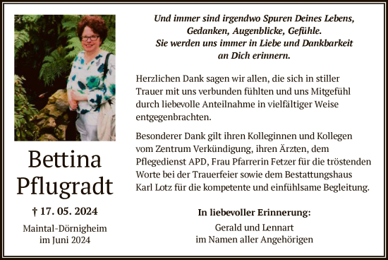 Traueranzeige von Bettina Pflugradt von OF