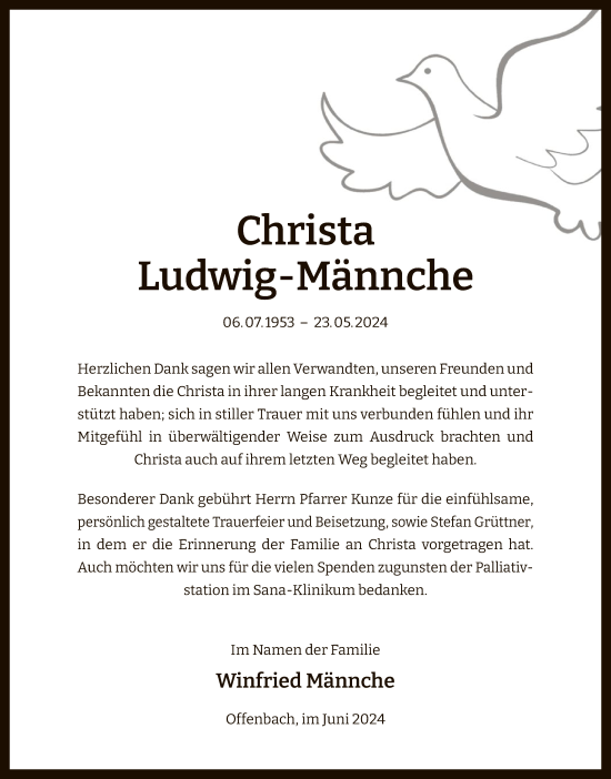 Traueranzeige von Christa Ludwig-Männche von OF