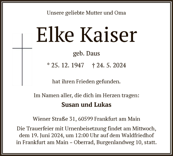 Traueranzeige von Elke Kaiser von OF