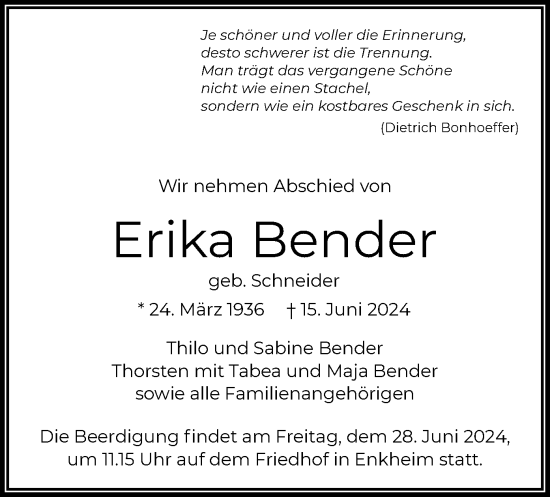 Traueranzeige von Erika Bender von OF