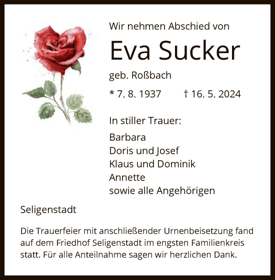 Traueranzeige von Eva Sucker von OF