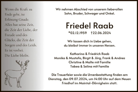 Traueranzeige von Friedel Raab von OF