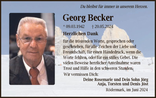 Traueranzeige von Georg Becker von OF