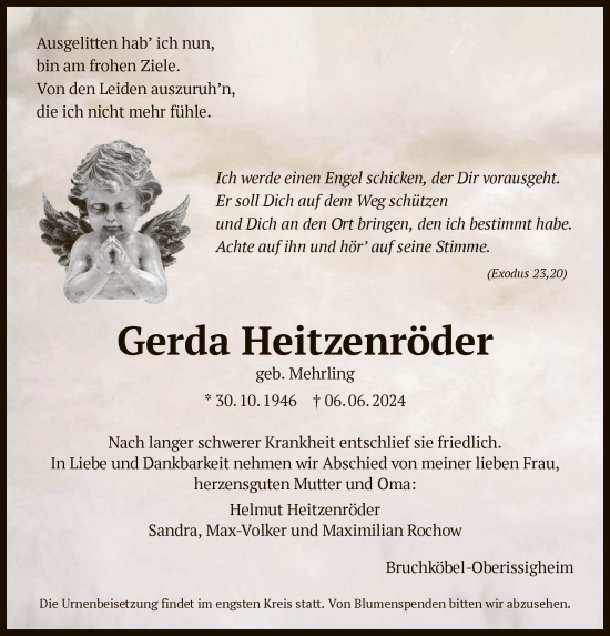 Traueranzeige von Gerda Heitzenröder von OF