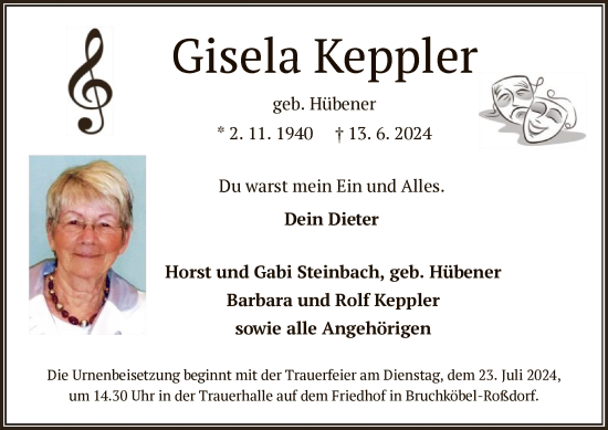 Traueranzeige von Gisela Keppler von OF