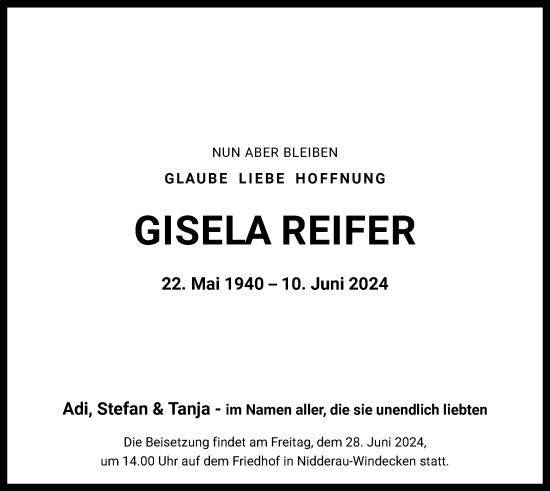 Traueranzeige von Gisela Reifer von OF