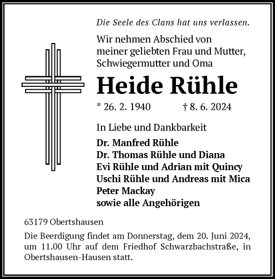 Traueranzeige von Heide Rühle von OF