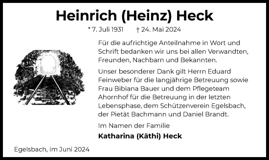 Traueranzeige von Heinrich Heck von OF